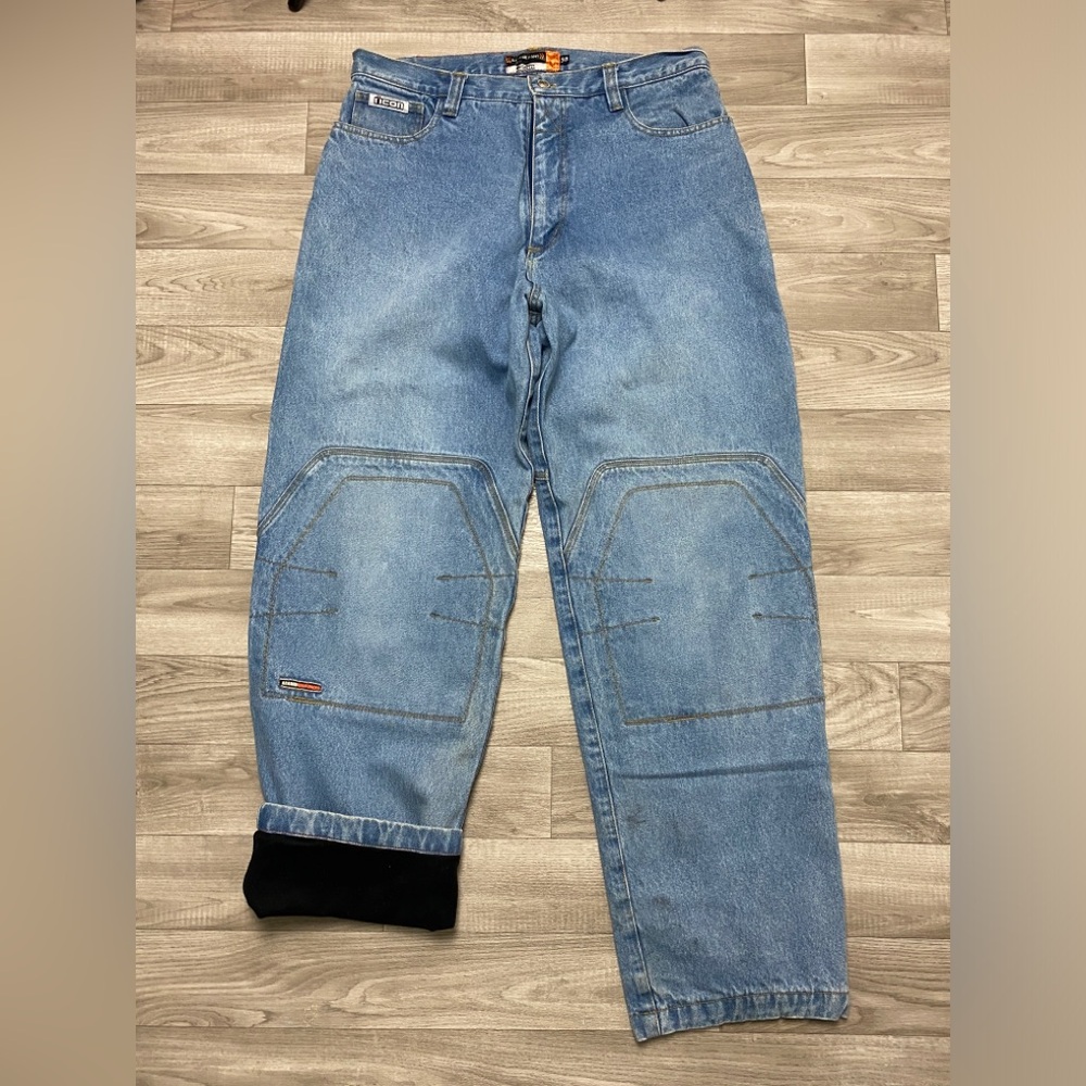 Vtg ICON Barrier Motorcycle Jeans, lined, with ARAMID reinforced knees Sz 38